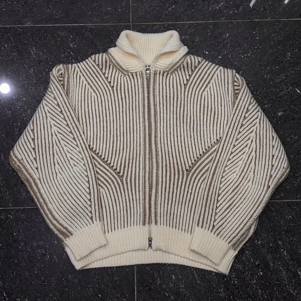 쿠어 투톤 숄 카라 집업 가디건 (아이보리)