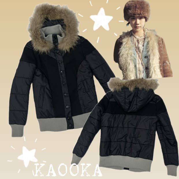 🖤하구미의 슬림 블랙 라쿤 패딩🖤그런지 보헤미안 나나깔 펑크 빈티지