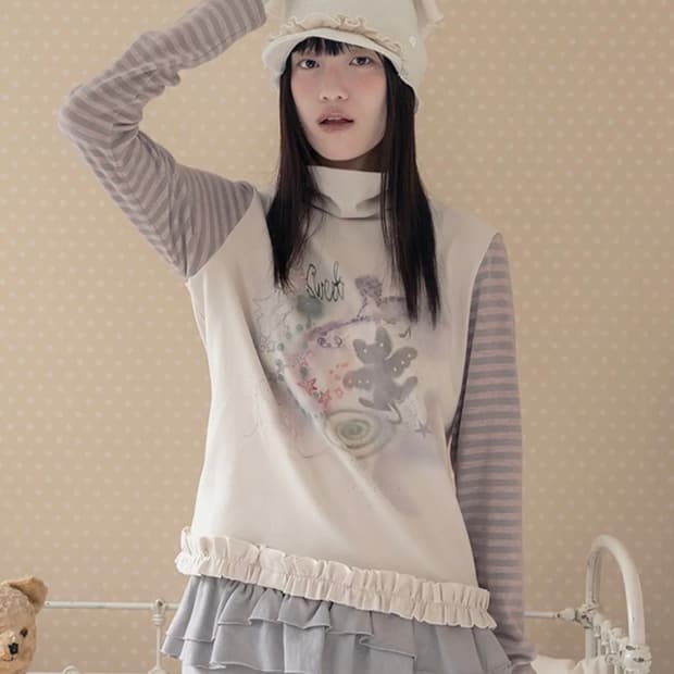 (구해요) 허그유어스킨 드로잉 폴라탑 베이지핑크