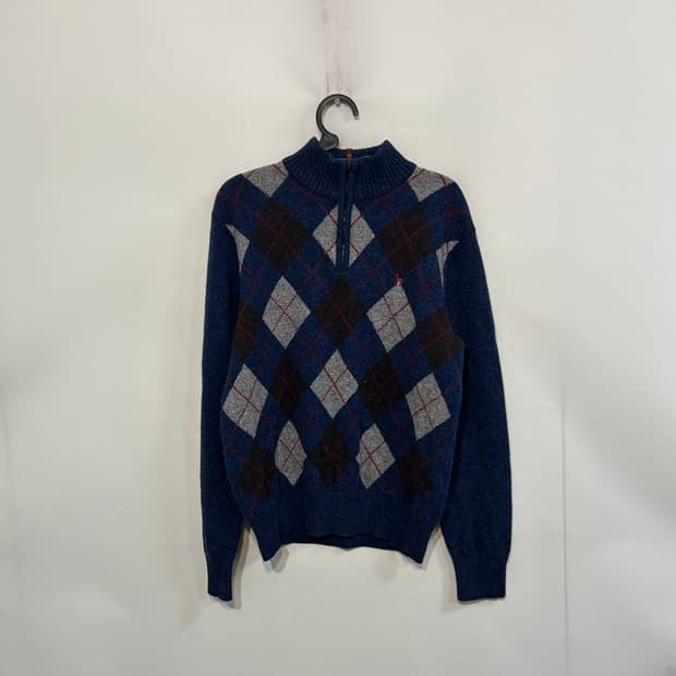 헤지스 남성 아가일니트 하프 집업 100