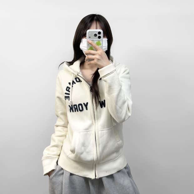아베크롬비 아치 로고 후드집업 아이보리