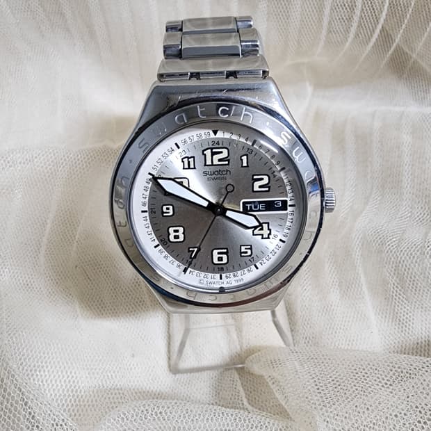 빈티지 스와치 아이러니 AG 1999 메탈 실버 시계