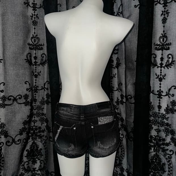 washed black denim shorts