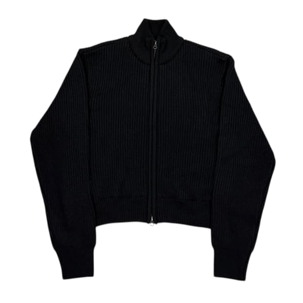 아모멘토 풀 니들 크롭 블루종 스웨터 가디건 블랙 0사이즈