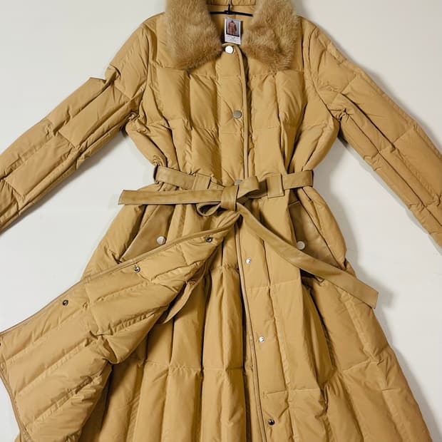 새상품) 수입 리얼밍크 카라 램스킨 트리밍 다운 롱 패딩 코트 F