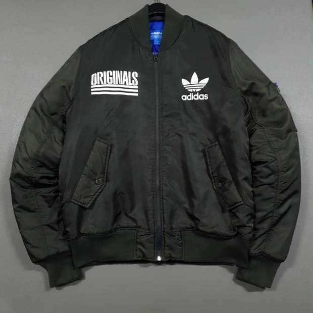 L (100) 아디다스 올드스쿨 누빔 MA-1 항공점퍼 봄버 자켓 카키