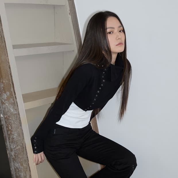 High Neck Jacquard Cardigan (black)