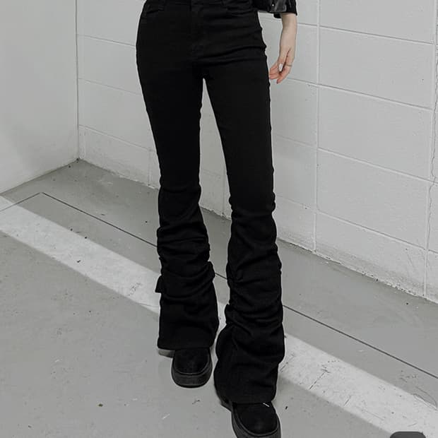 하츠코시 롱 레그 셔링 팬츠 부츠컷