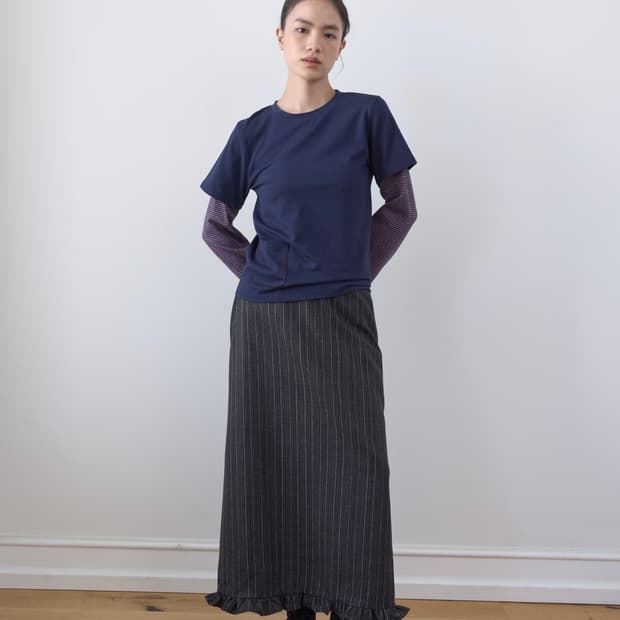 마조네 스트라이프 레이어드 티 (navy)