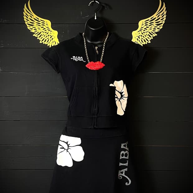 ALBA ROSA 알바 로사 갸루 히비스커스 블랙 후드집업 스커트 세트