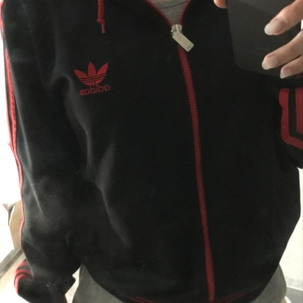 아디다스 후드집업 블랙/레드 m