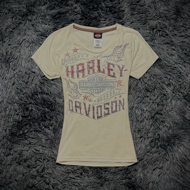 HARLEY DAVIDSON 라인스톤 로고 그래픽 반팔 티셔츠