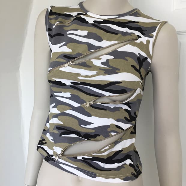 Camo Slant Zip Tank Top