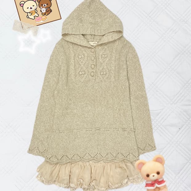 ꒰ঌ 코리락쿠마 폼폼이 후드 니트 ໒꒱