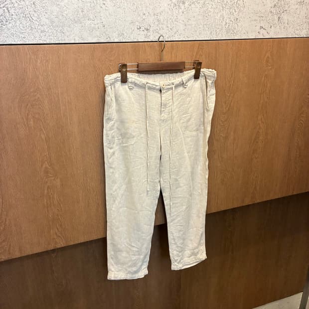 빈티지 린넨 8부 팬츠 포켓 버튼 밴딩 디테일 아이보리 k507