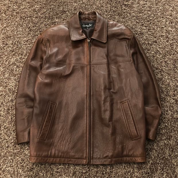 빈티지 양가죽 브라운 집업 레더 가죽 자켓