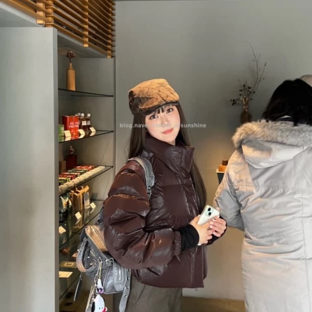 (w)노스페이스 글로우 눕시 숏패딩 브라운 L사이즈(패딩조끼로 활용가능)