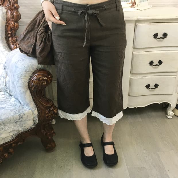 jpn vintage 브라운 모리 레이스 카프리 팬츠