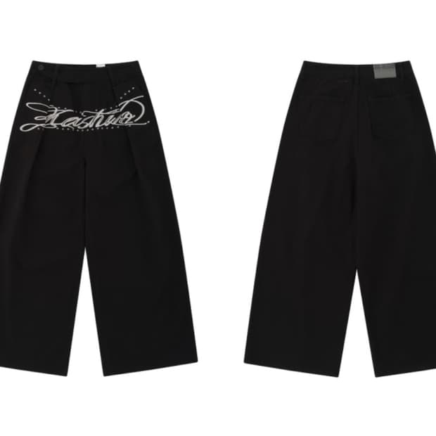 Embroidered Pintuck Wide Pants black