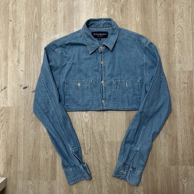 입생로랑 여성 포켓 크롭 데님셔츠 데님자켓 XL 