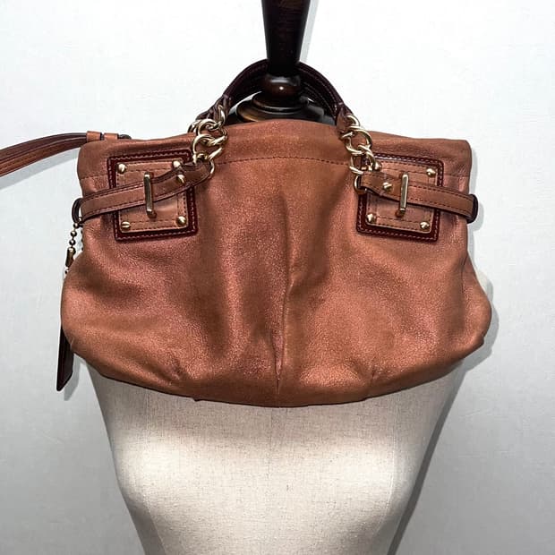 90s coach 코치 카라멜 브라운 레더 골드체인 아카이브 핸드백