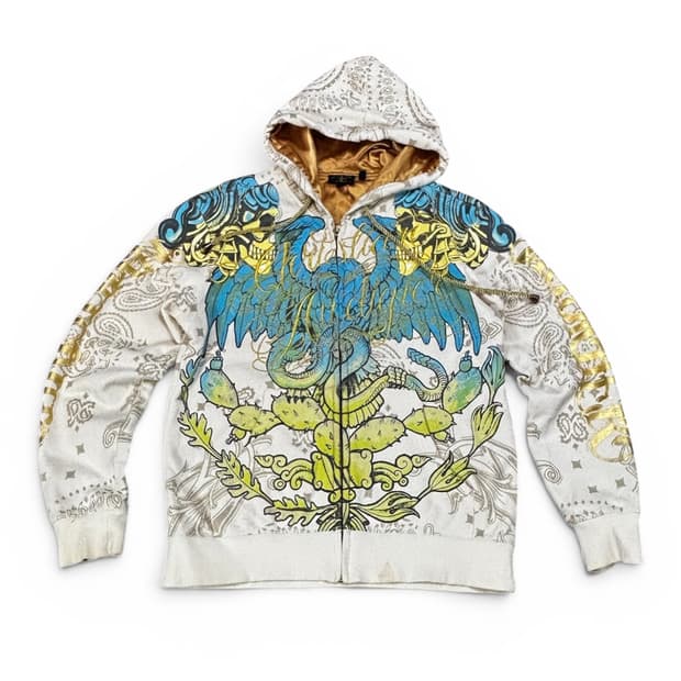 Christian Audigier 드래곤 풀 그래픽 후드 집업 