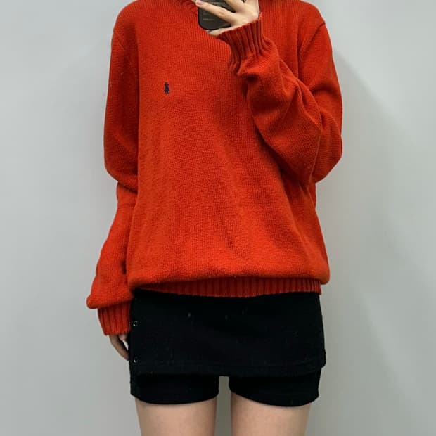 폴로 랄프로렌 오렌지 울 라운드 니트