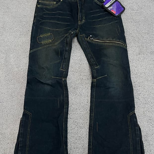 (L)  LAZYBEE 빈티지 진청 와이드 부츠컷 데님 팬츠