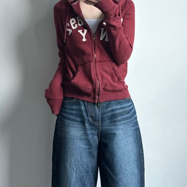 아베크롬비 y2k 와투케 헤비코튼 버건디 후드집업