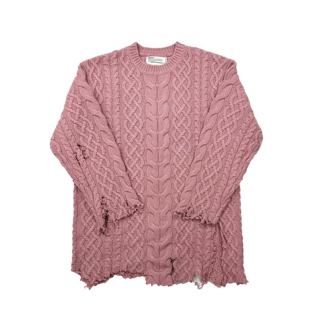 새상품 다이리쿠 데미지 핑크 케이블니트 L