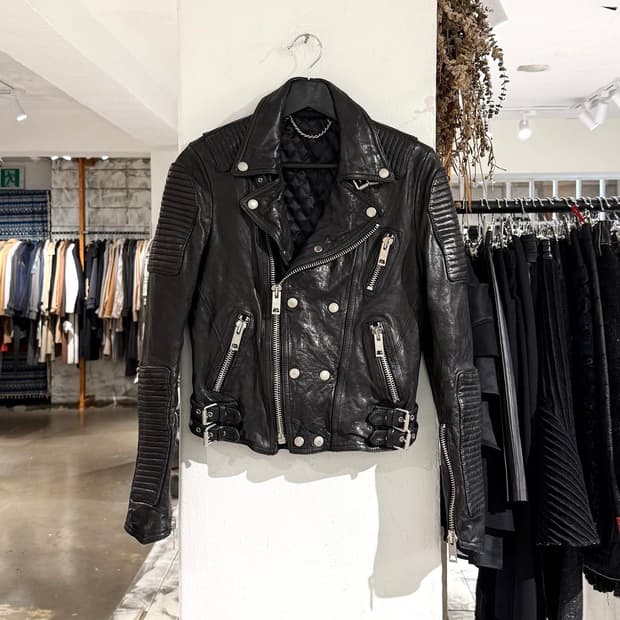 빈티지 이태리 블랙 램스킨 더블 라이더 자켓