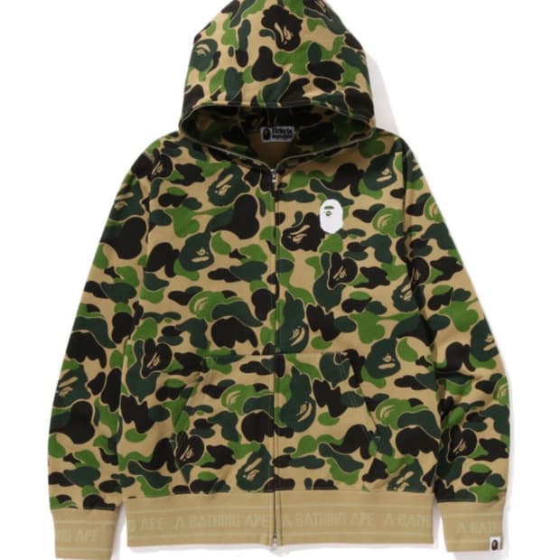 베이프 ABC 카모 로고 립 풀 집 후드 그린