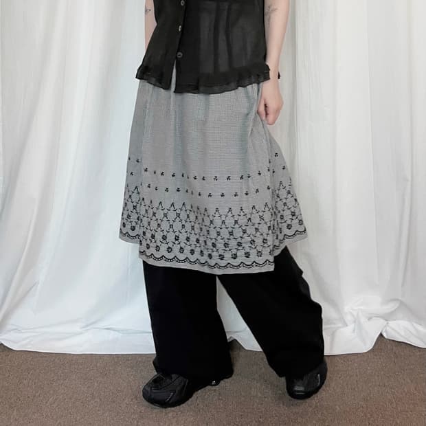 Gingham Midi Skirt - Black