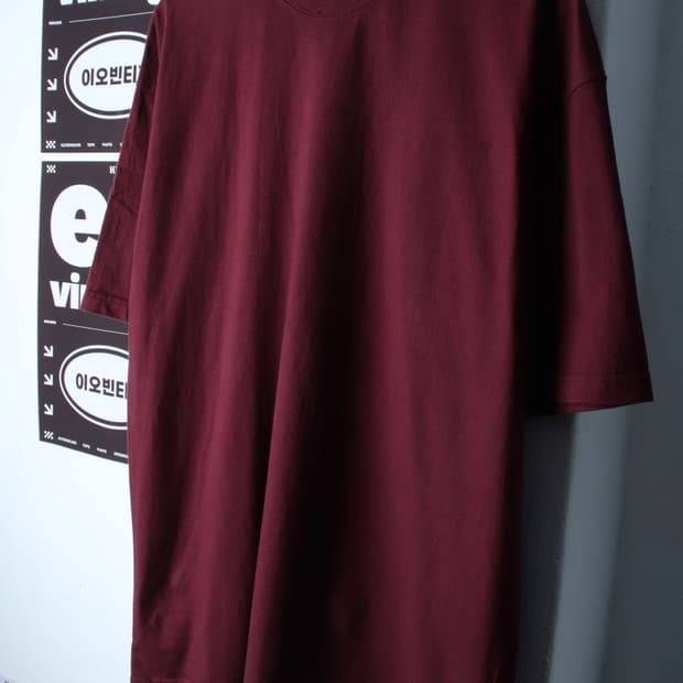 (L-2XL) 페플 반팔 티셔츠 오버핏 버건디 무지-H33514