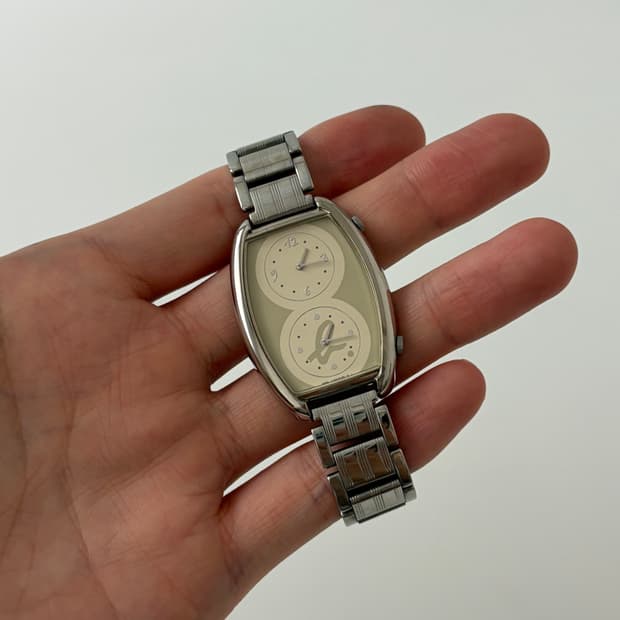 dual time silver square ladies quartz