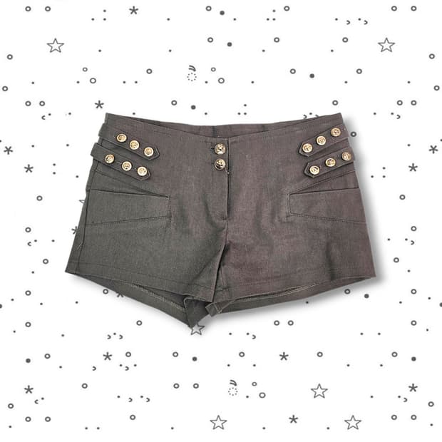  BASQUIAT 금장 버튼 카키 숏팬츠