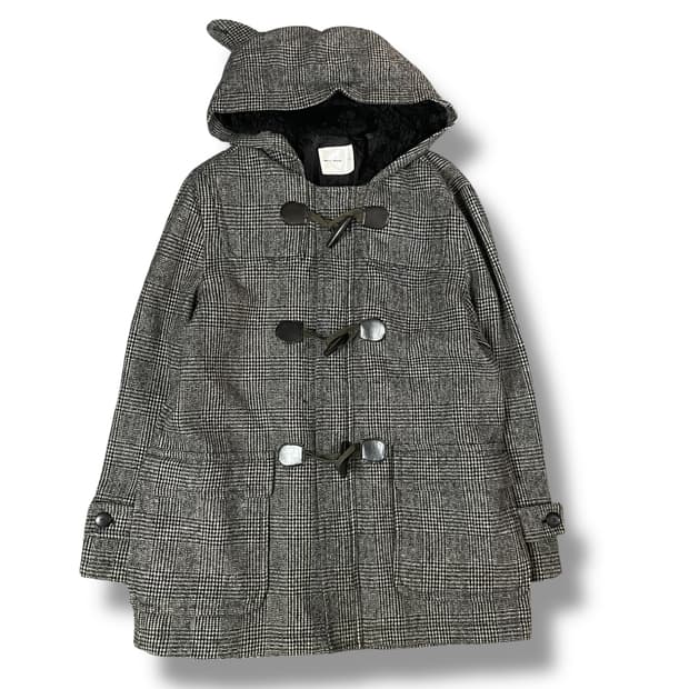 BASIC HOUSE 블랙 그레이 체크 무늬 더플코트 100