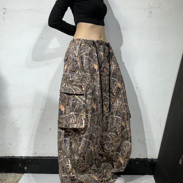 빈티지 베이지 리얼트리 카모 와이드 포켓 포인트 카고 팬츠 바지 