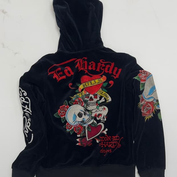 ED HARDY  Velvet Y2K Zip-Up Jacket