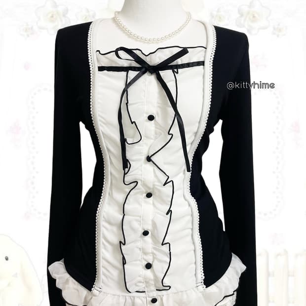 일본빈티지 공겜여주 러블리 딱붙 로걀탑 고딕고스 히메갸루  블랙러블리