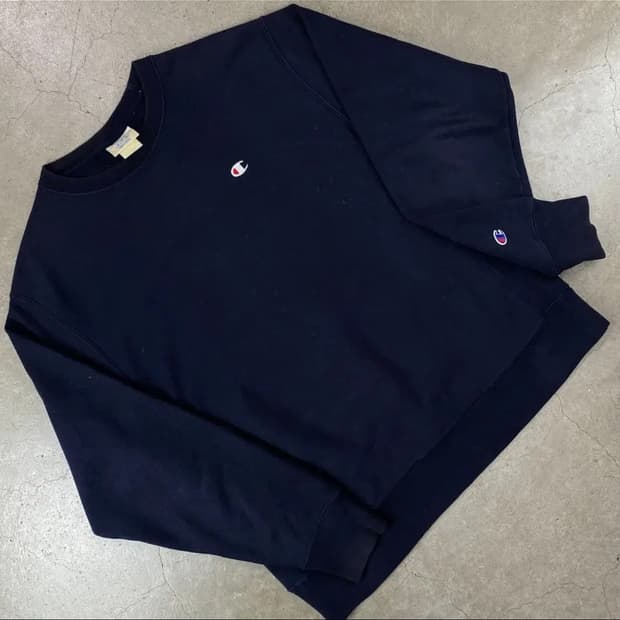 챔피온 리버스위브 로고 네이비 맨투맨 빈티지