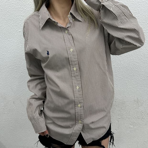 폴로 랄프로렌 네이비포니 초코맛 세로 단가라 셔츠 XL