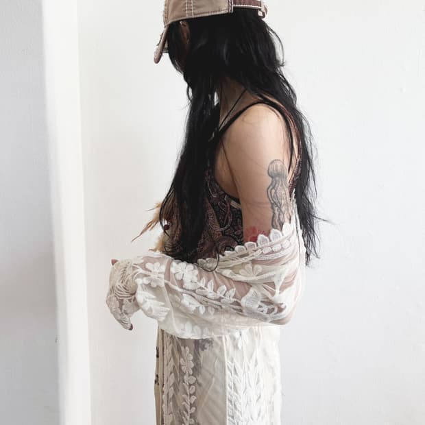JPN VTG 메쉬 시스루 롱 가디건