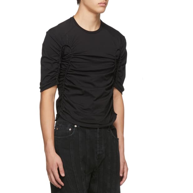 Mugler / black gathered T shirt / XL