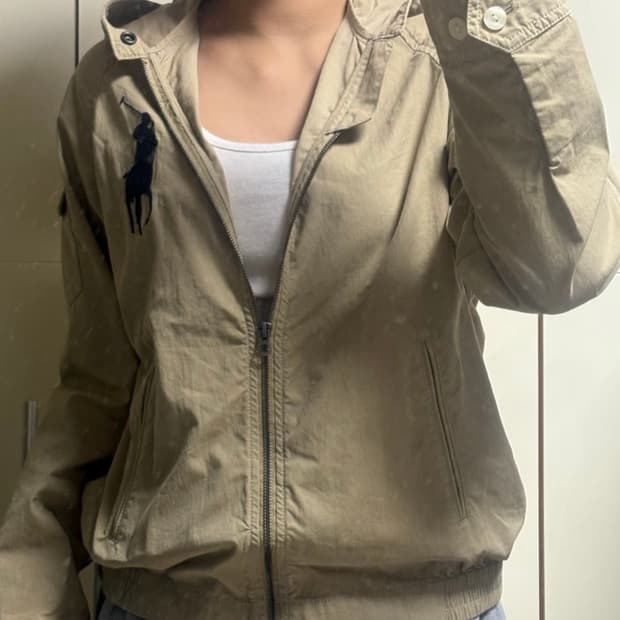 폴로 빅포니 블루종 후드집업 자켓 베이지