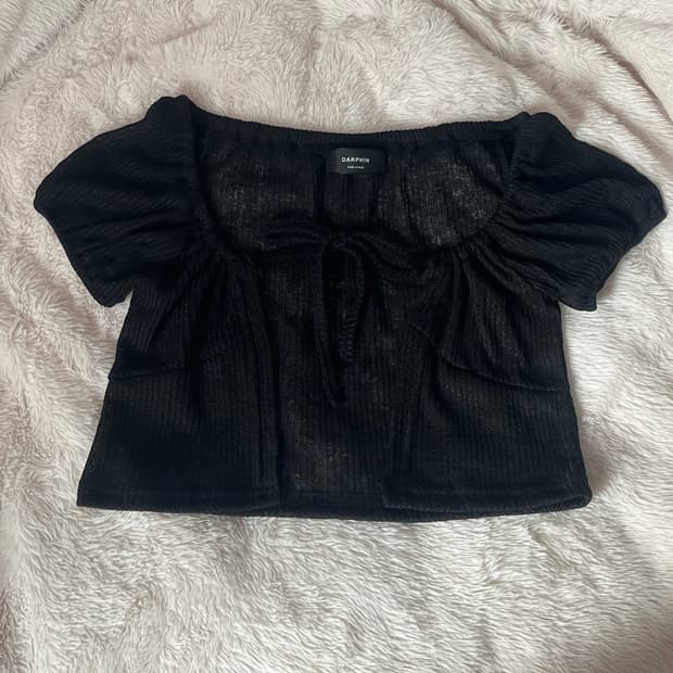 [새상품] 에이블리 리본 셔링 볼레로 반팔 크롭 가디건