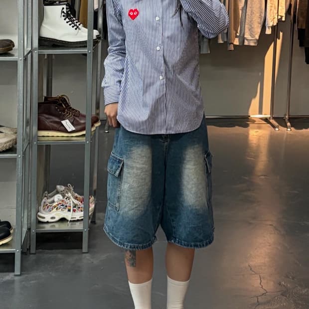 꼼데가르송 픽셀 스트라이프 레드와펜 셔츠 A1537