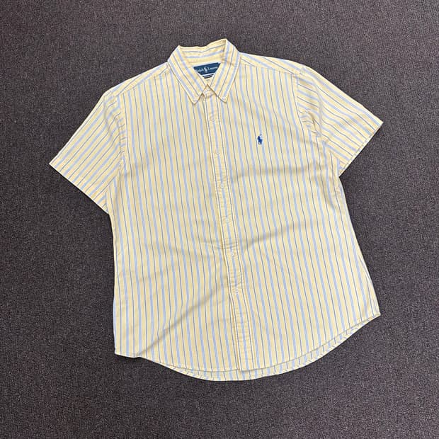 XL)폴로 랄프로렌 옐로우 스트라이프 옥스포드 반팔 셔츠