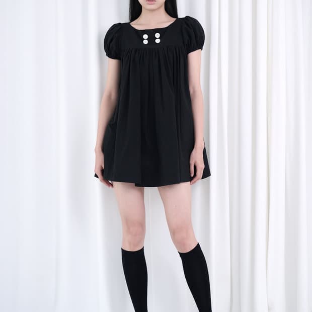 kanari BUTTON BABYDOLL DRESS - BLACK