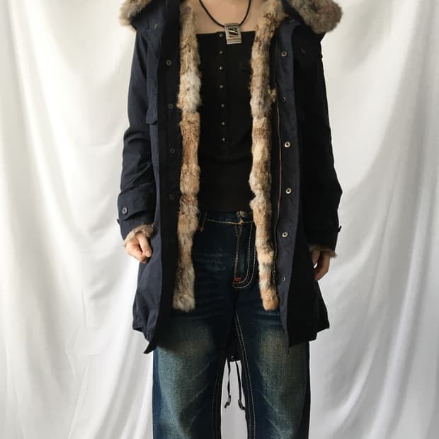Fake fur point navy filed jacket